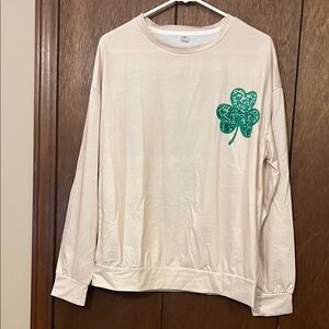 Cream Sweatshirt with Green Shamrock and Funny Saying